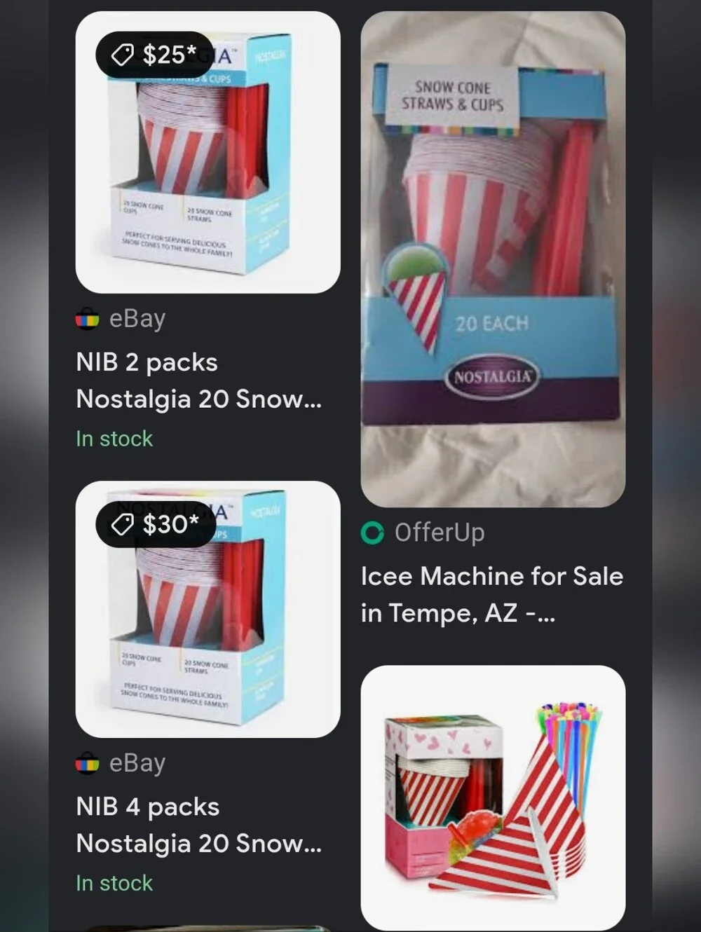 Nostalgia Red and White Stripe Snow Cone Cups with Red Straws - 20 Pack